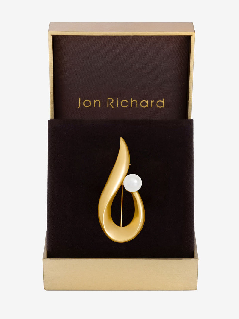 Gold Plated Pearl Swirl Brooch 26mm