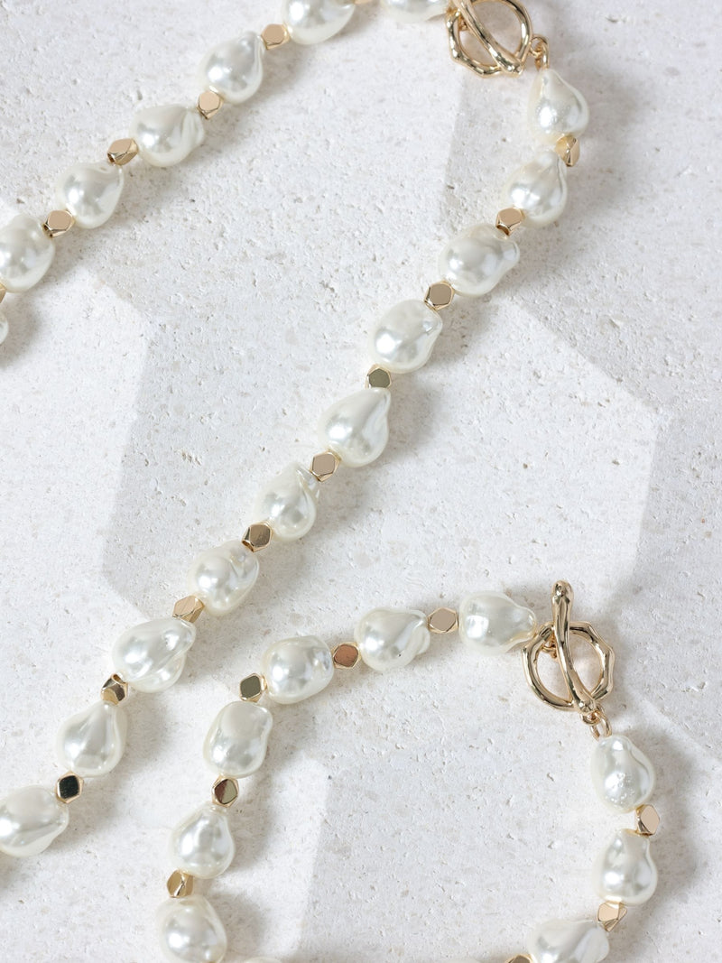 Gold Plated Freshwater Pearl T Bar Necklace 406mm
