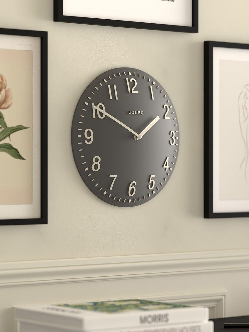 Jones Clocks Blizzard Grey Chilli Convex Wall Clock 30cm