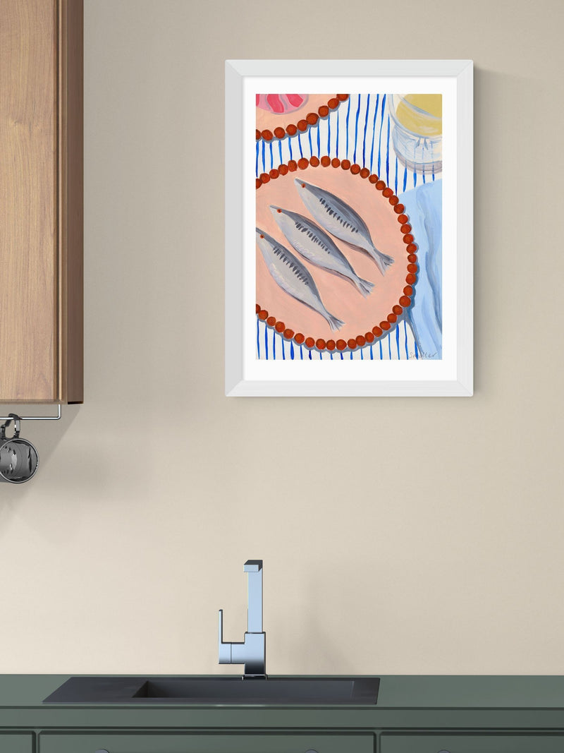 East End Prints White Sardines Supper wall art print - British product