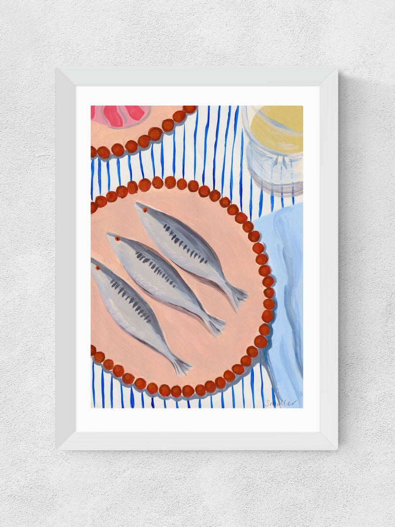 East End Prints White Sardines Supper wall art print - British product