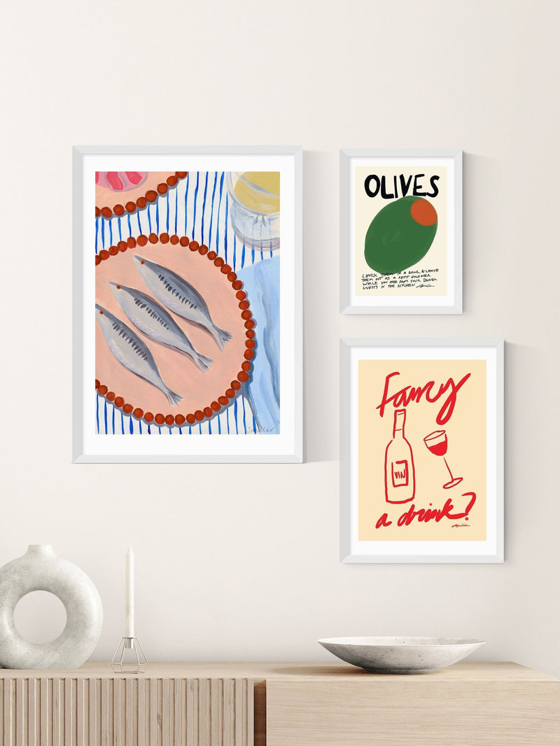 East End Prints White Sardines Supper wall art print - British product