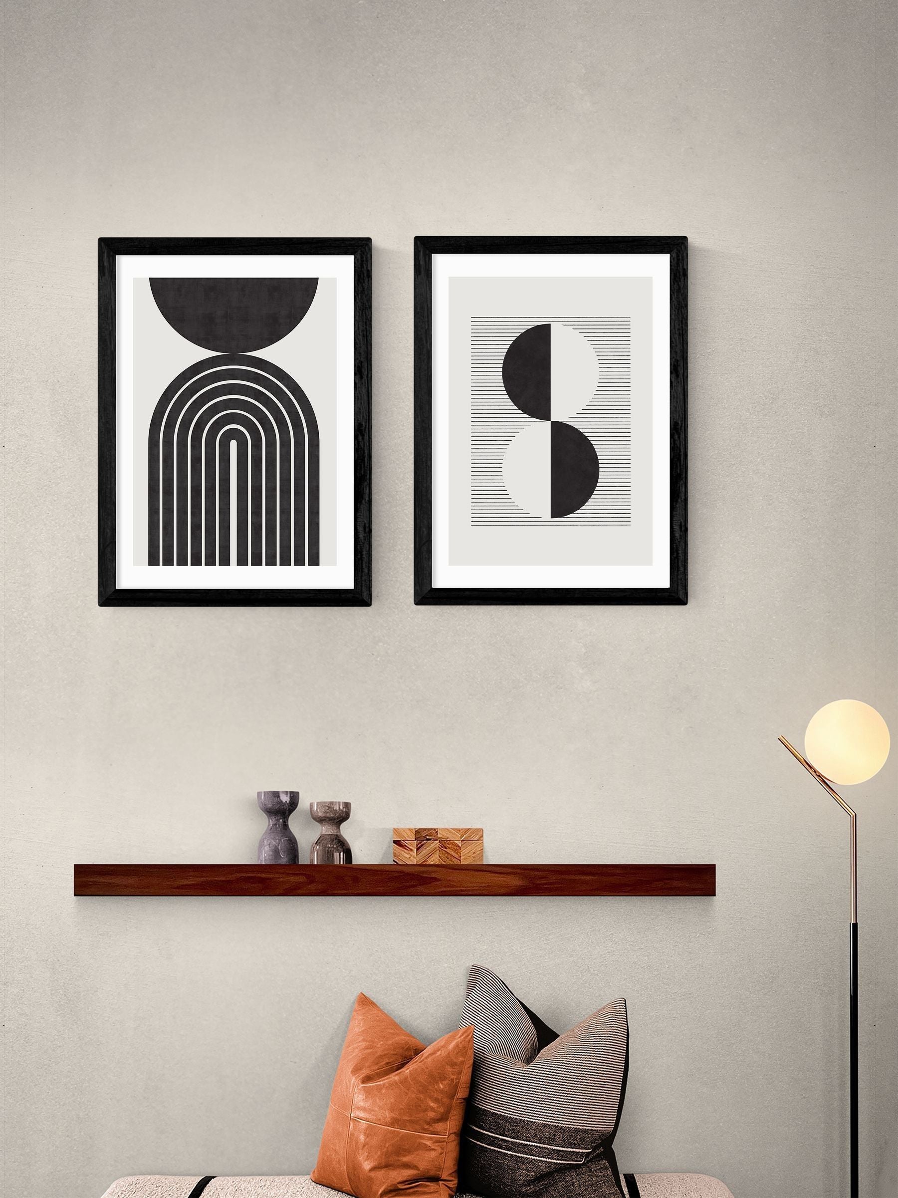 Crayon Studio black abstract circle prints set of two - British product