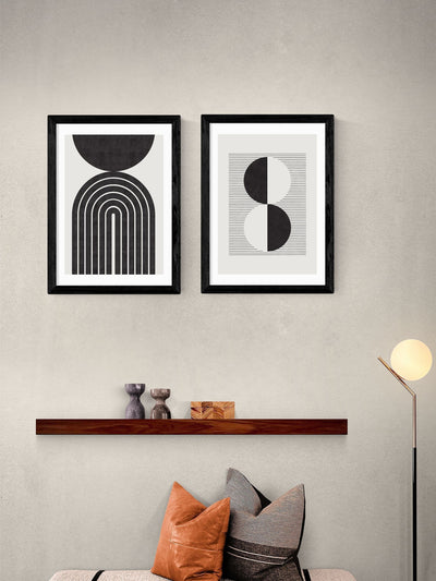 Crayon Studio East End Prints Black Abstract Rainbow Circle Wall Art Prints Set of 2