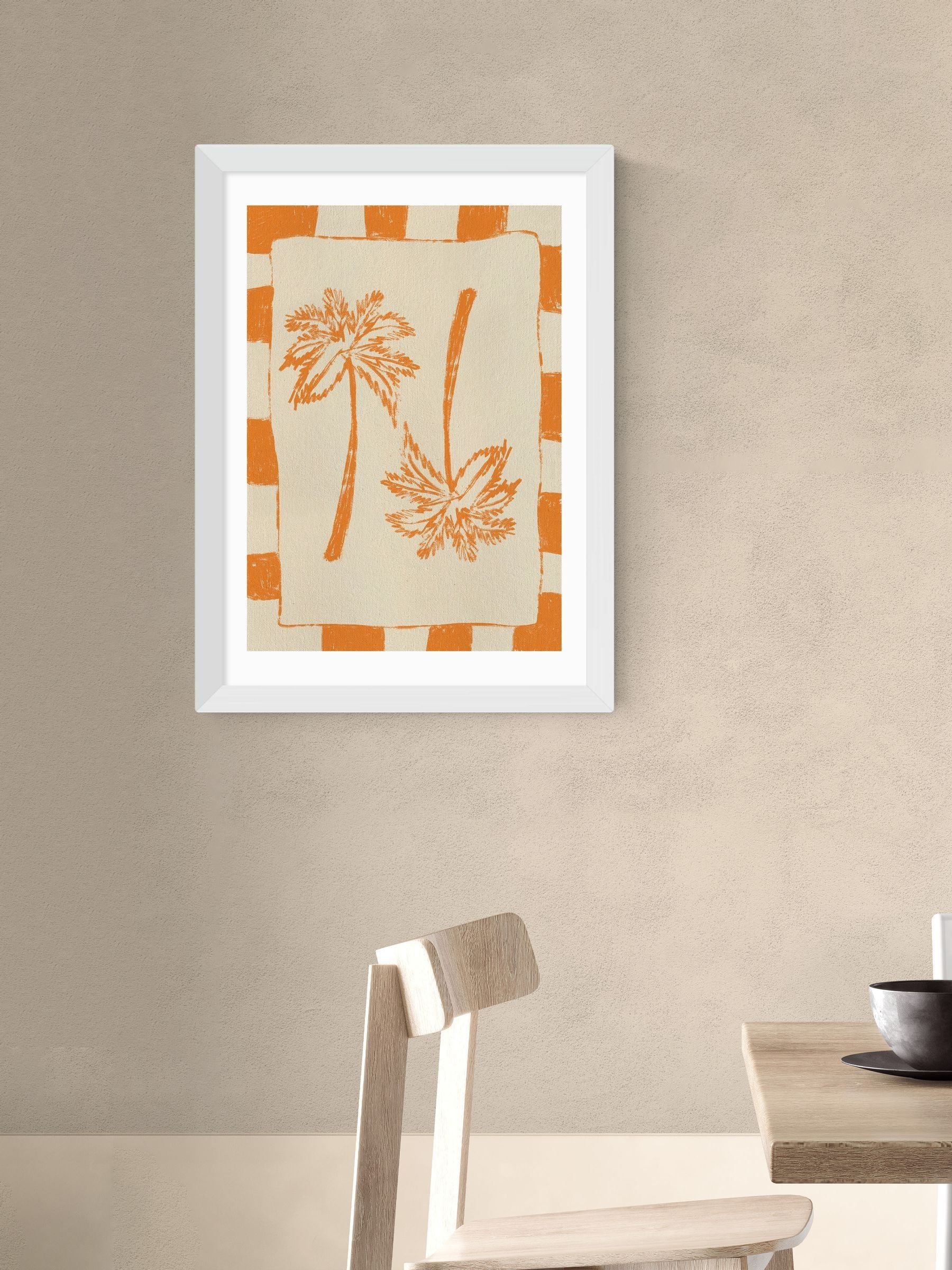 East End Prints White Palm Paradise Orange Wall Art Print by Shatha Dafai