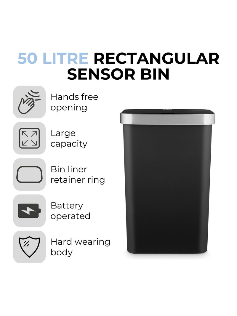 Tower Black Rectangular Sensor Bin 50L - British product