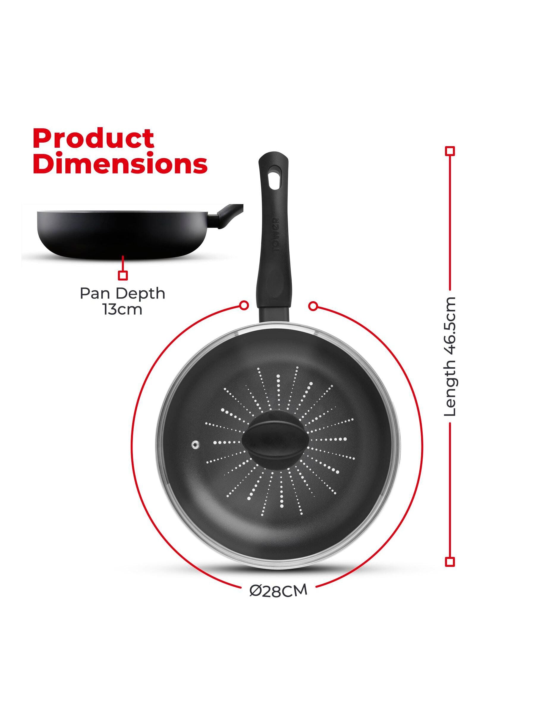 Tower Black Smart Start Classic Multi Frying Pan 28cm (British brand)