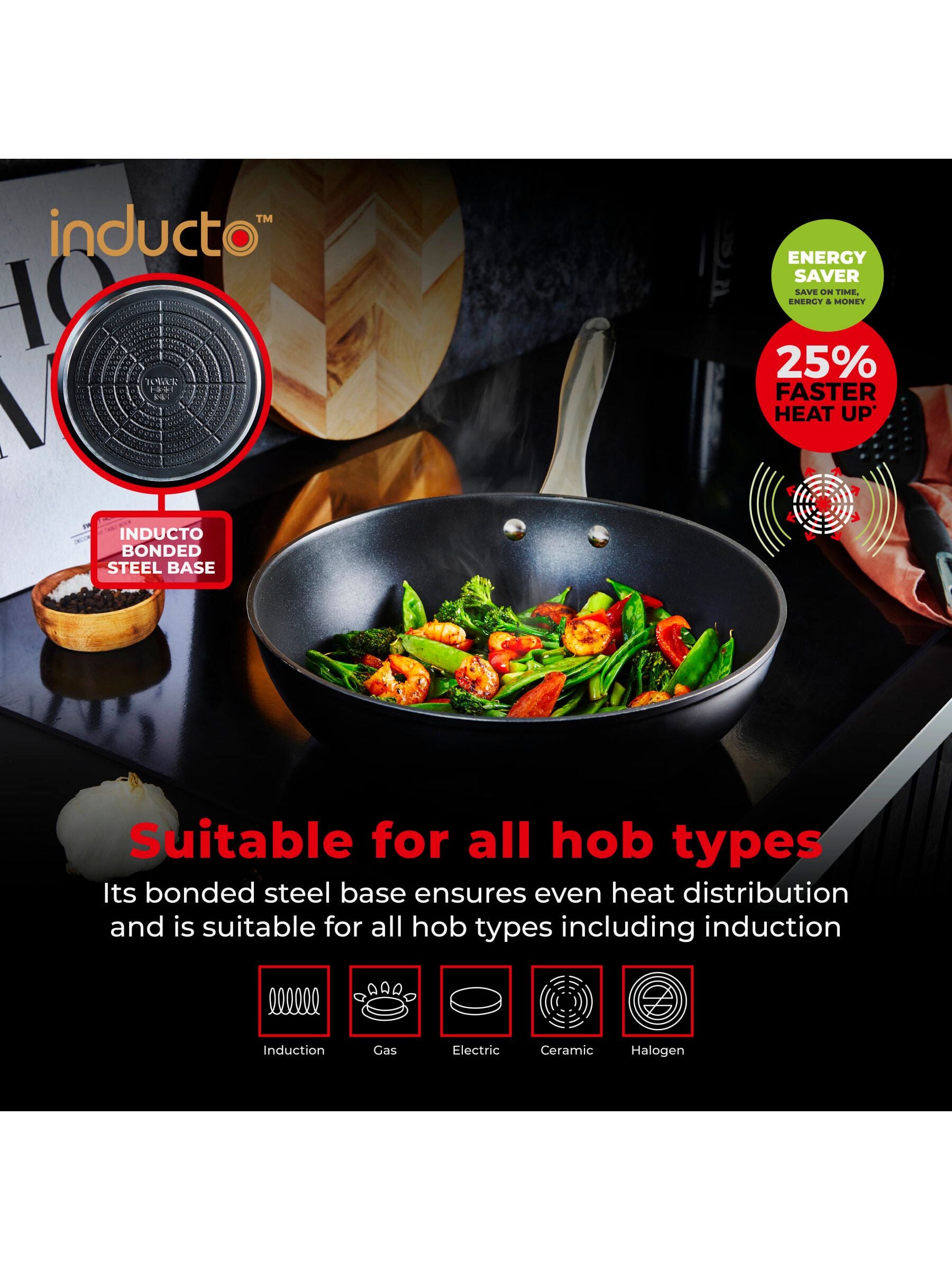 Tower Black Smart Start Ultra Forged 28cm wok (British brand)