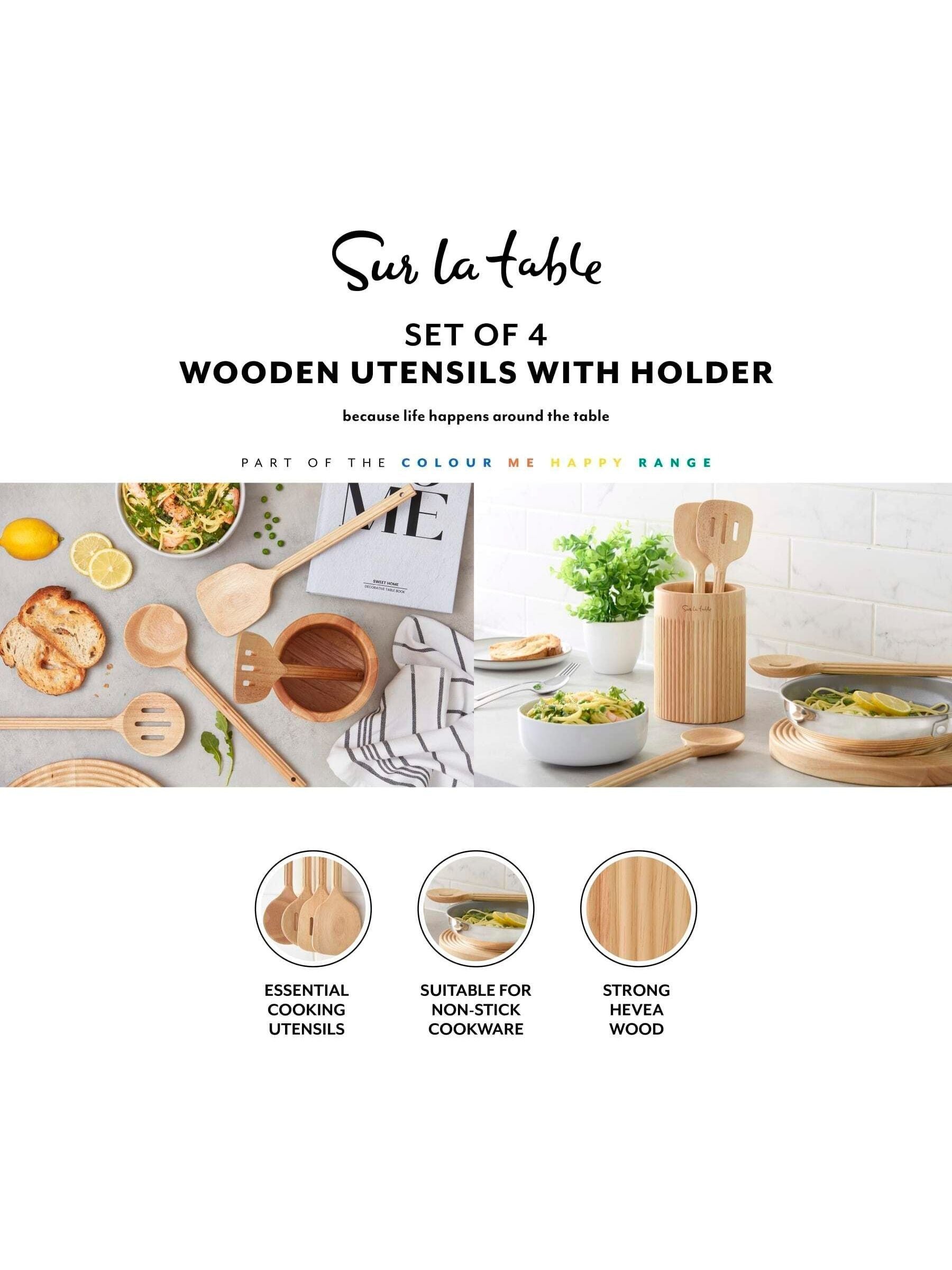 Sur La Table set of 4 wooden utensils with holder (British brand)