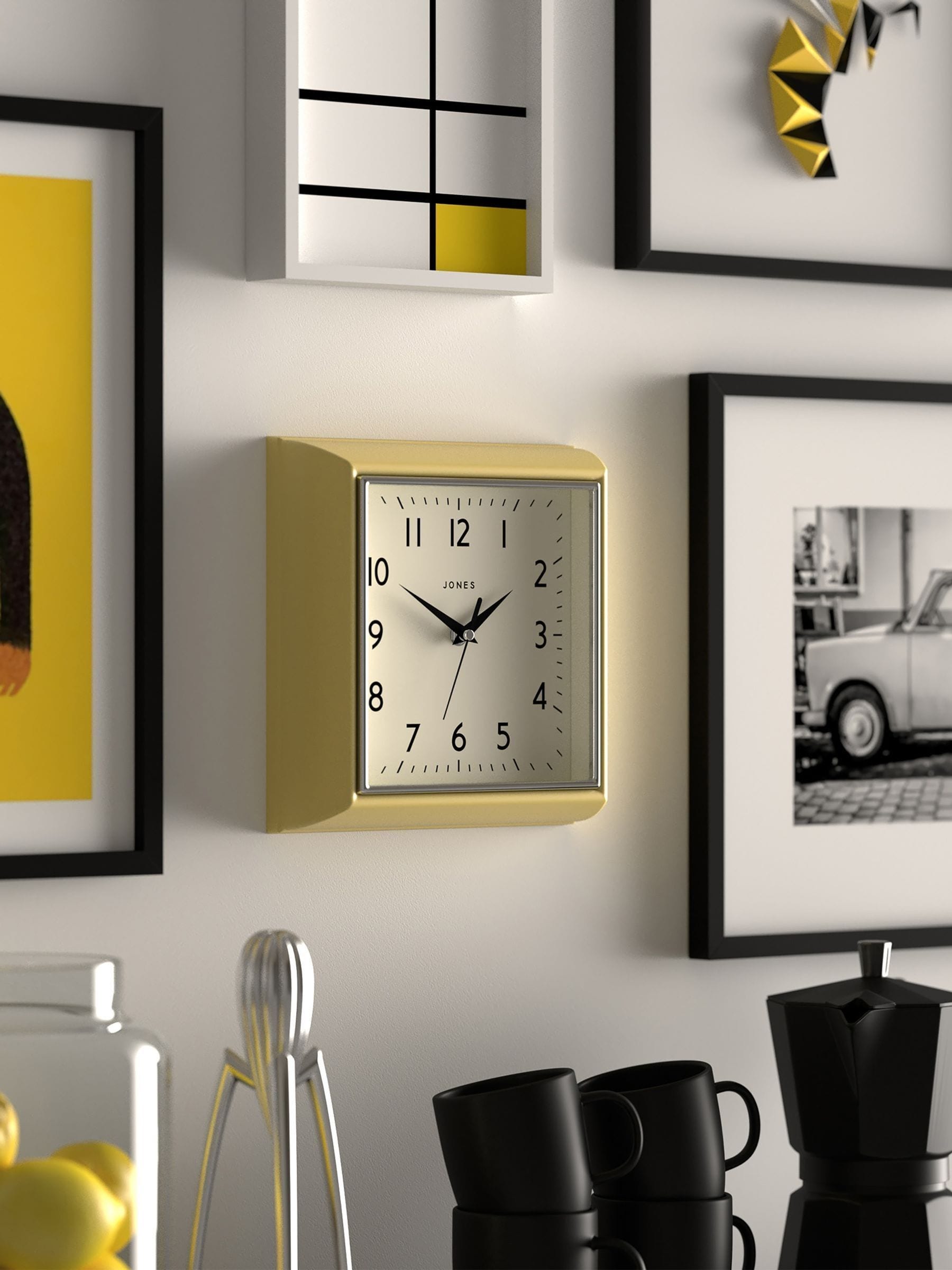 Jones Clocks Yellow A Retro Square Wall Clock