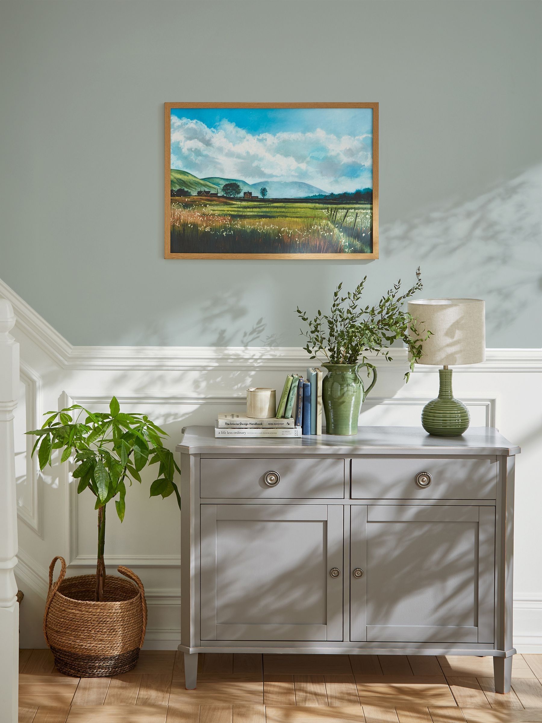 Laura Ashley blue countryside scene small wall art frame, UK version