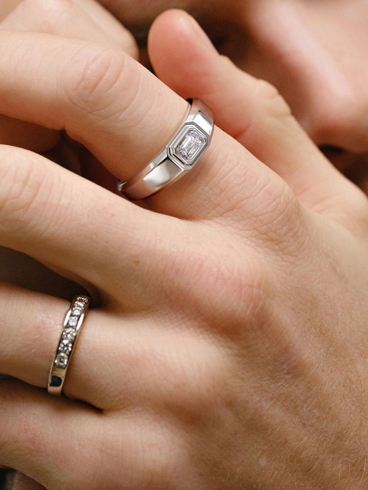 The Diamond Store White Men's 0.50ct Emerald Cut Lab Diamond Signet Ring in 9K White Gold