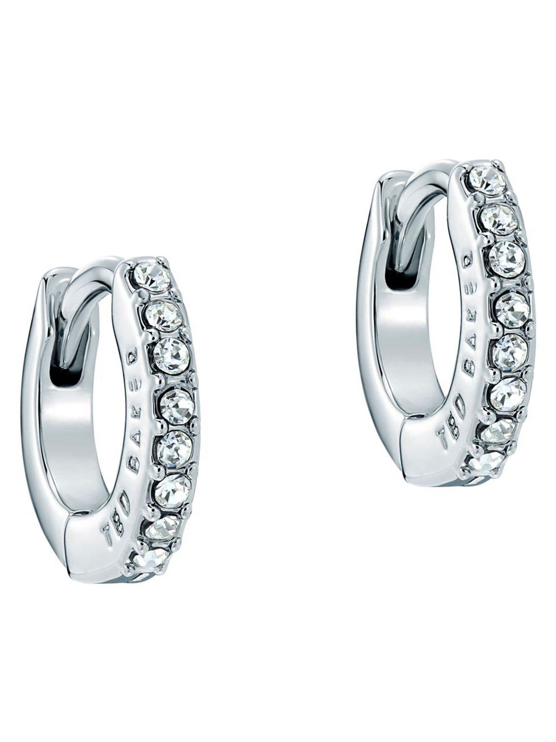 Ted Baker silver tone clear crystal Hettie hoop earrings 10mm (British brand)