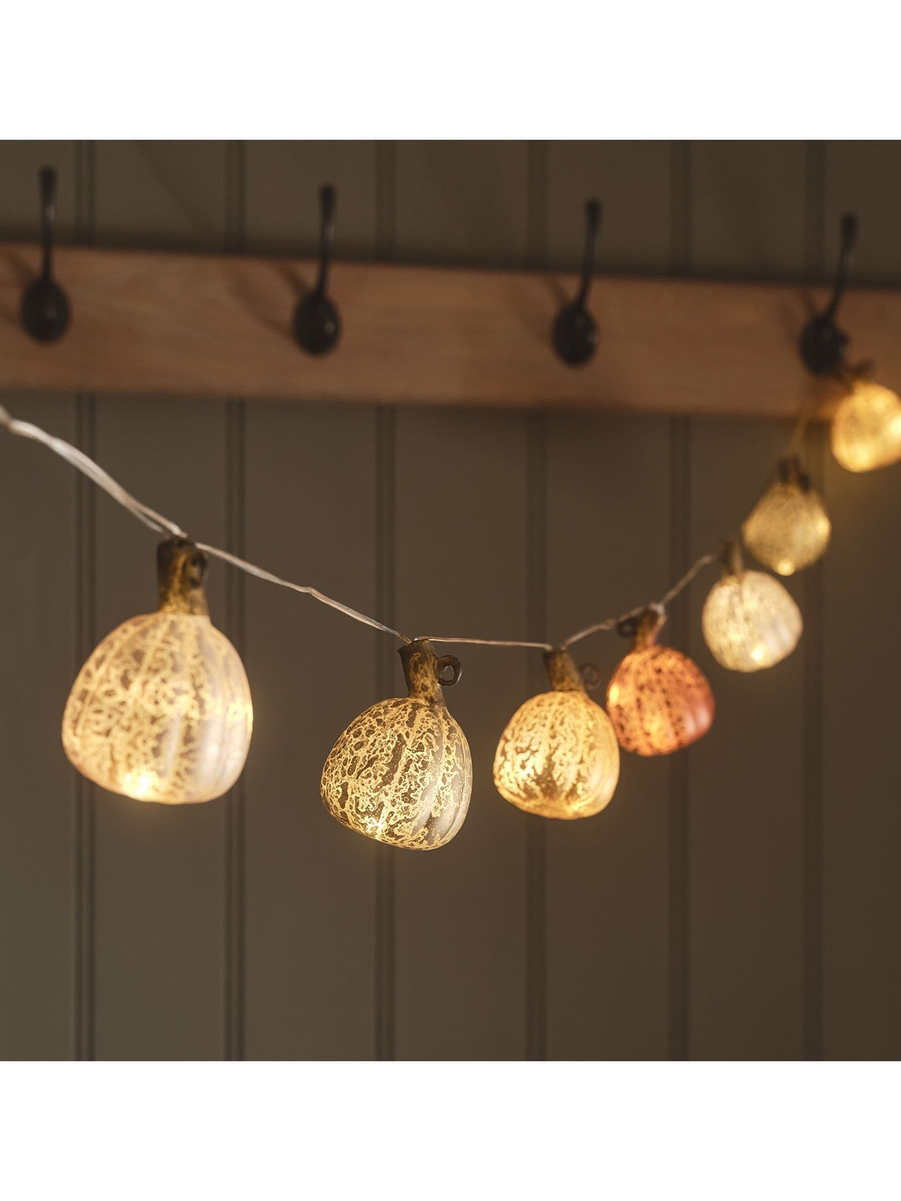 Lights4fun multicoloured 10 glass pumpkin LED string lights, UK version