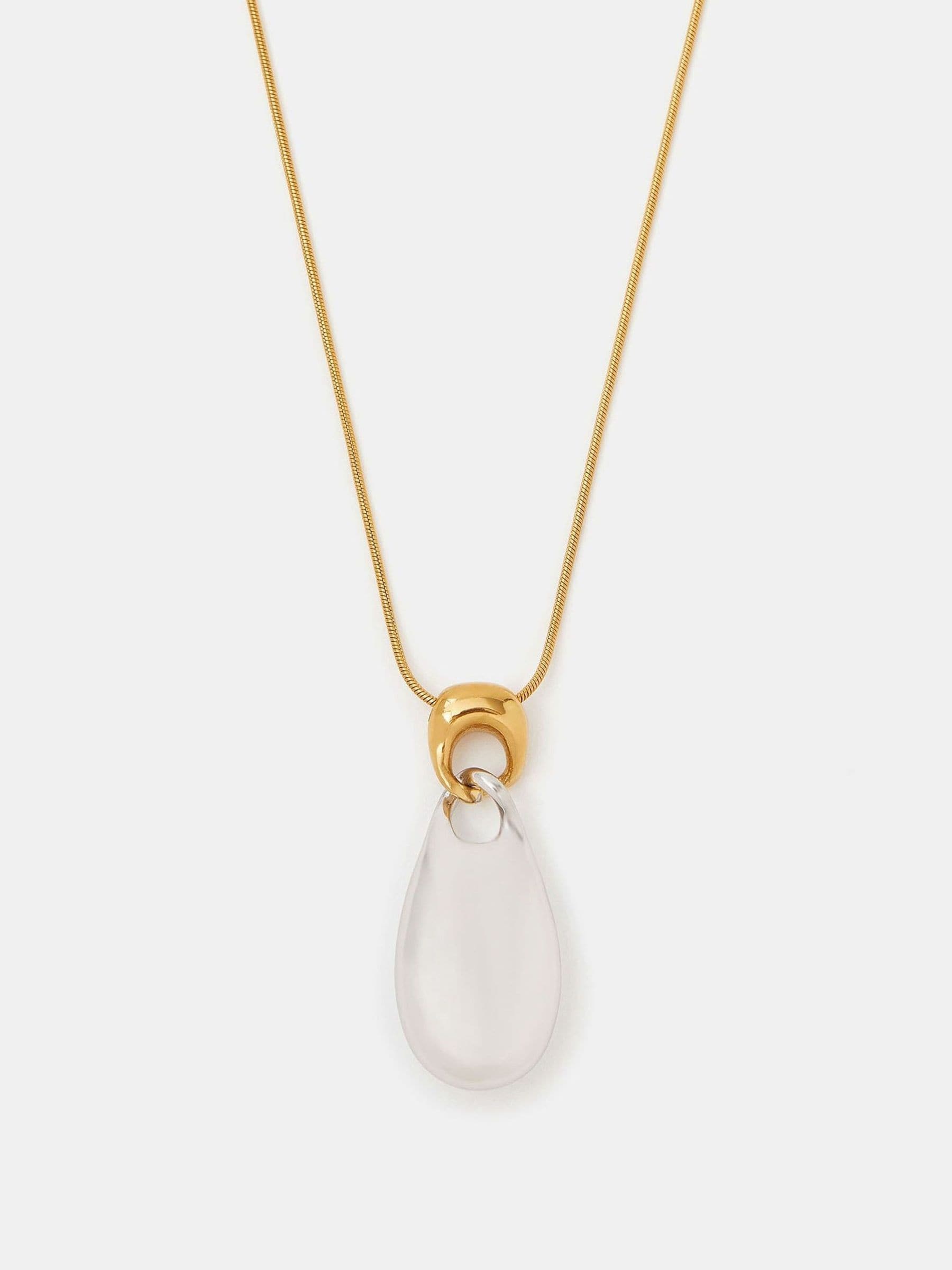Gold Tone Stainless Steel Mixed Metal Teardrop Pendant Necklace