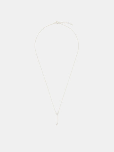 Sterling Silver Lariat Necklace with Diamanté Pendant and Lobster Clasp