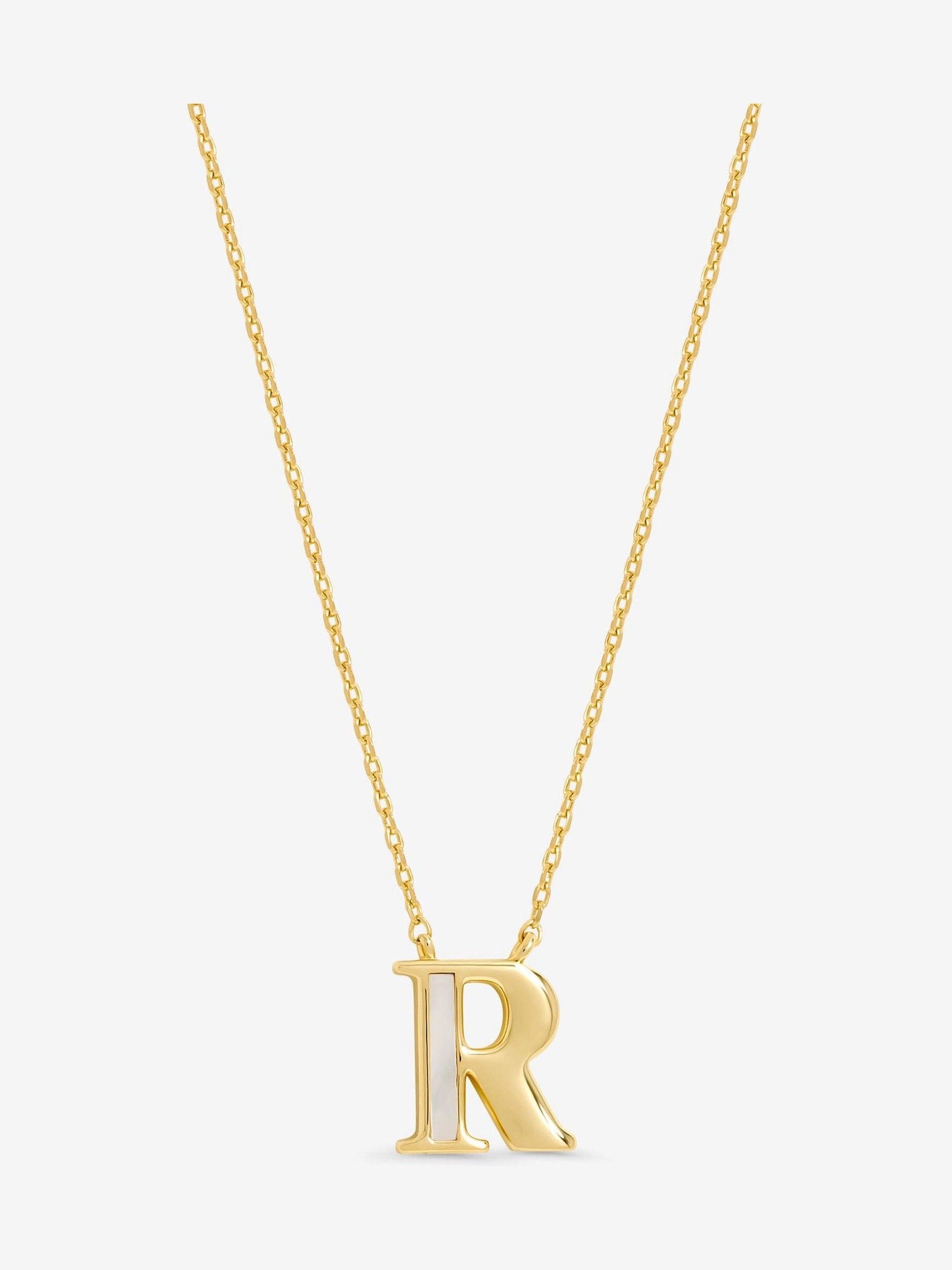 Inicio 14K gold plated mother of pearl initial pendant J, UK version