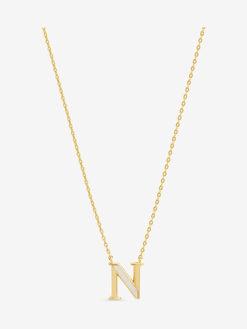 Inicio Gold 14K Real Plated and Mother of Pearl Initial Pendant - N - Gift Pouch