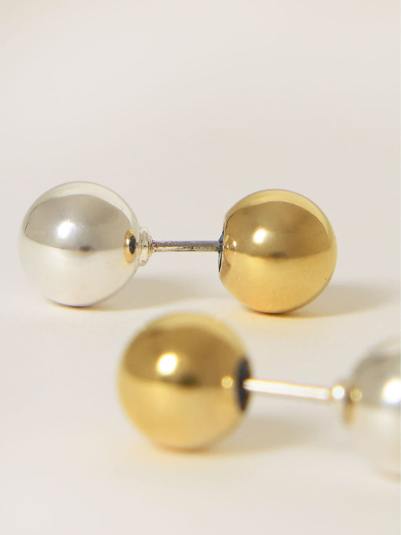 Jigsaw Metallic Reversible Stud Earrings with pearl balls, UK version