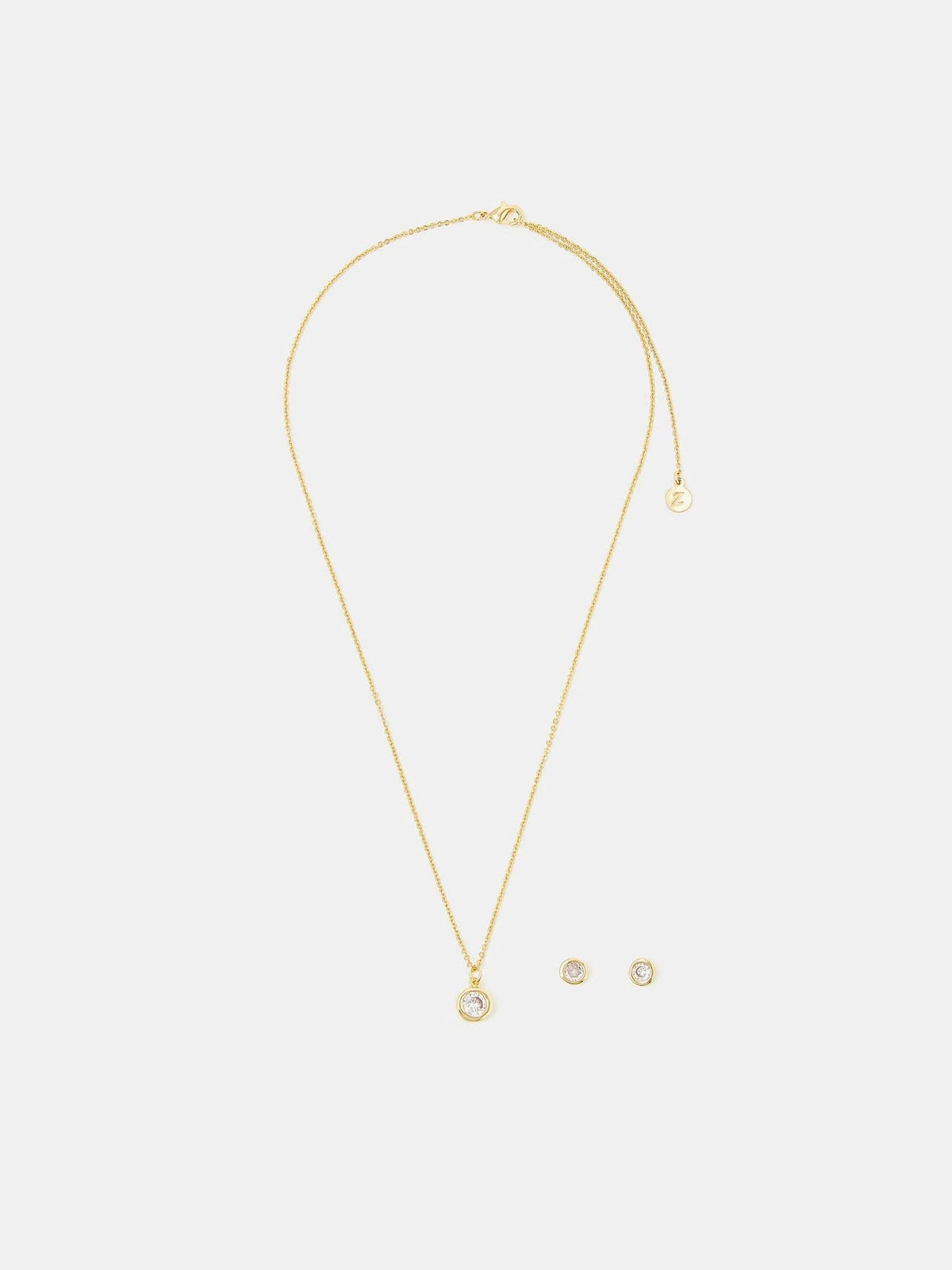 Accessorize Gold Tone 14ct Plated Diamante Pendant Necklace & Stud Earrings Set