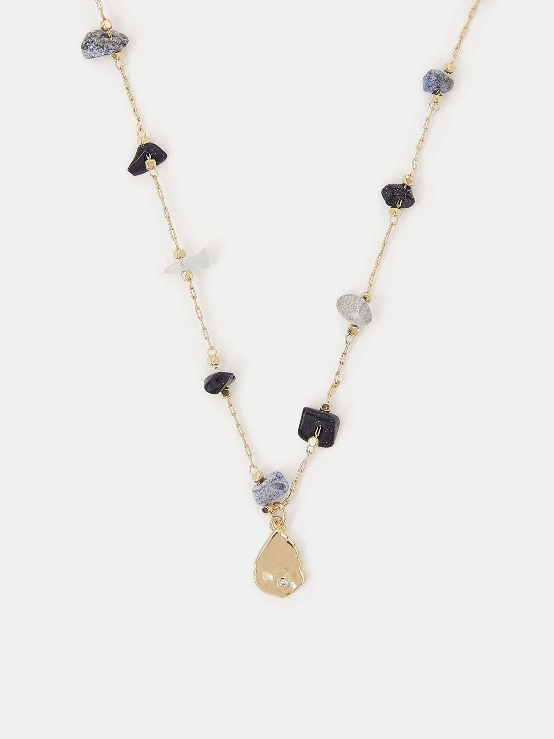 Accessorize Gold 14ct Gold-Plated Pendant Nugget Stone Station Necklace