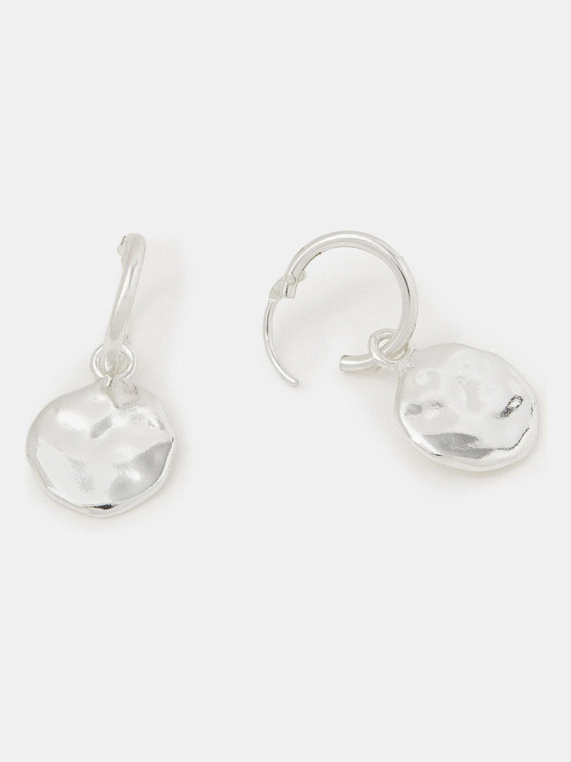 Sterling Silver Molten Coin Charm Mini Hoop Earrings