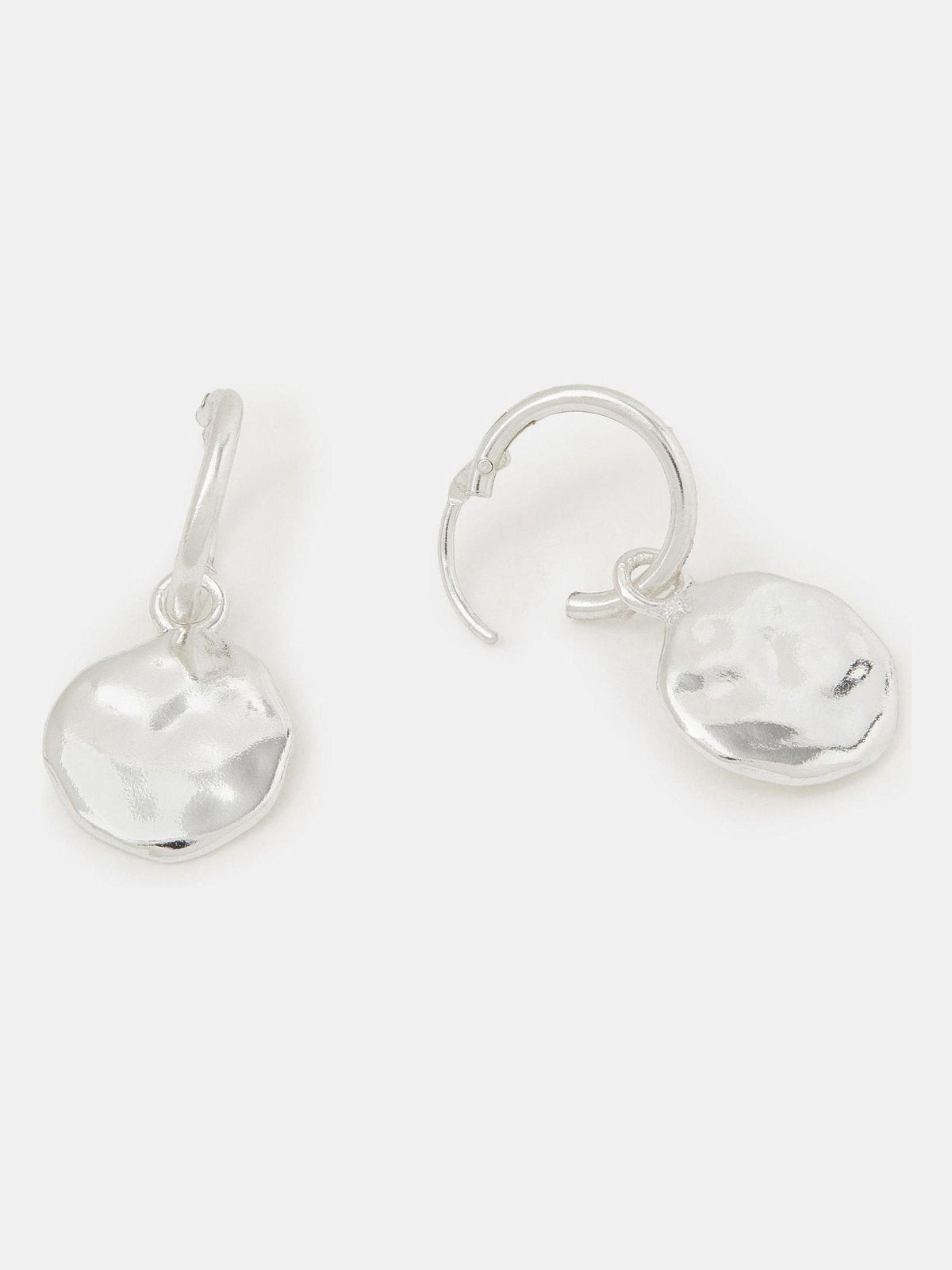 Sterling Silver Molten Coin Charm Mini Hoop Earrings