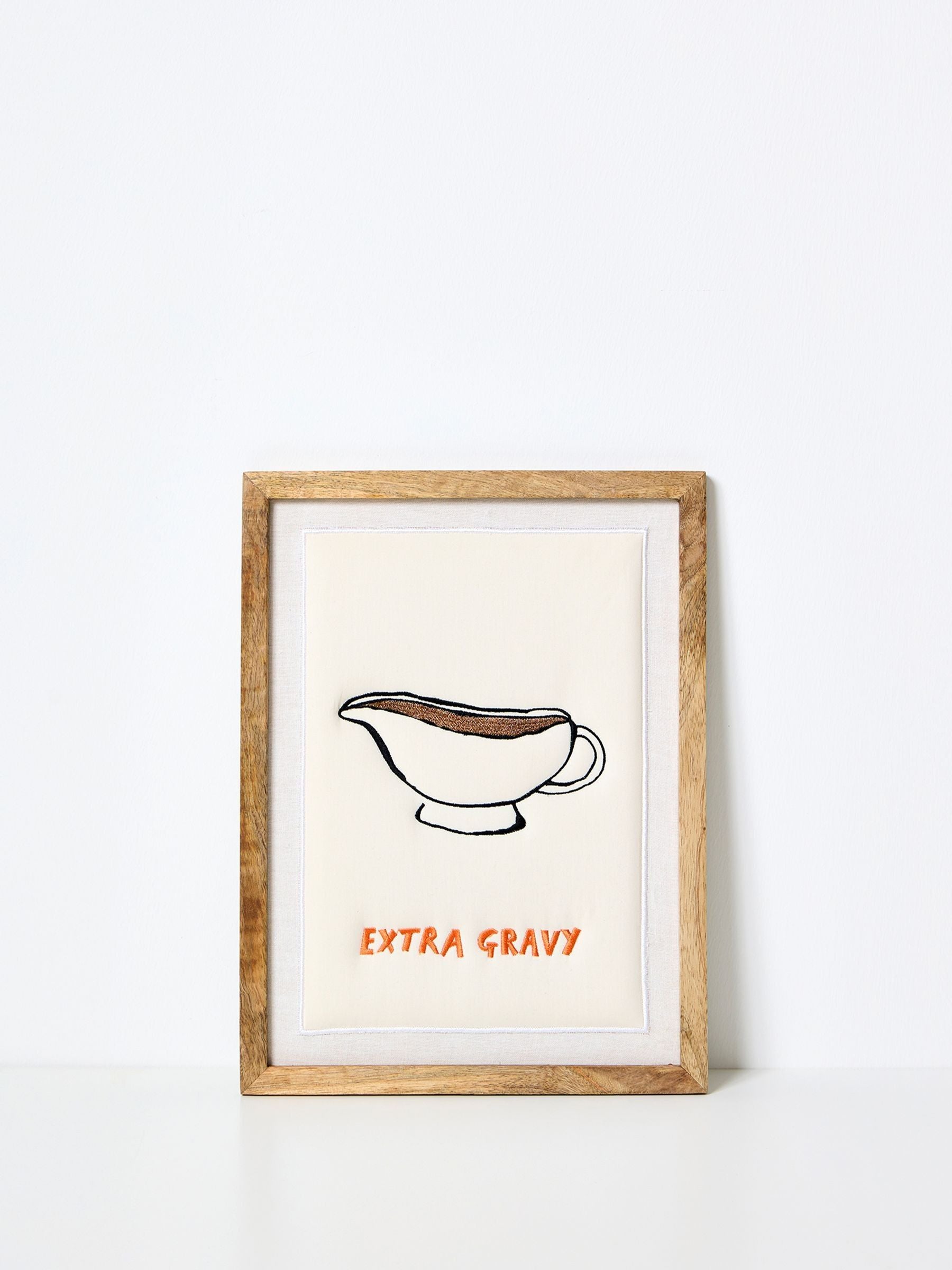 Oliver Bonas Cream Extra Gravy Embroidered Fabric Wall Art