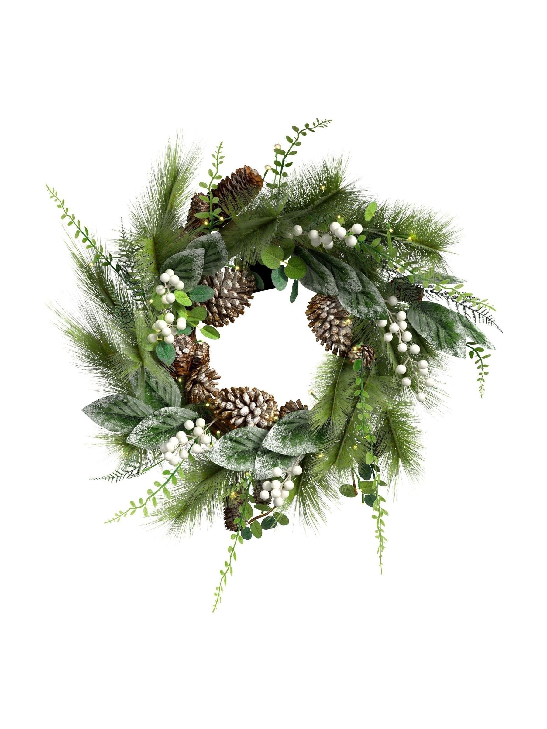 Charles Bentley Pre-Lit Berry & Pinecone Eucalyptus Wreath 55cm - British product