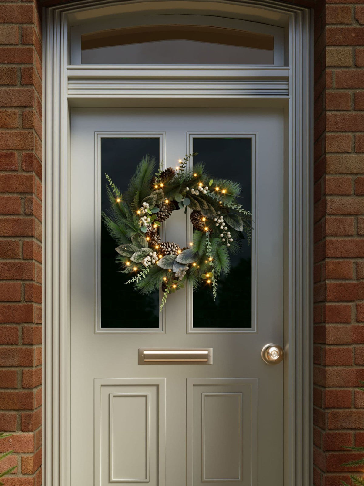 Charles Bentley Pre-Lit Berry & Pinecone Eucalyptus Wreath 55cm - British product