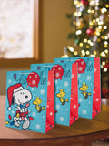 Set of 3 Large Christmas Gift Bags with Knitted Handles and Snowflake Gift Tags