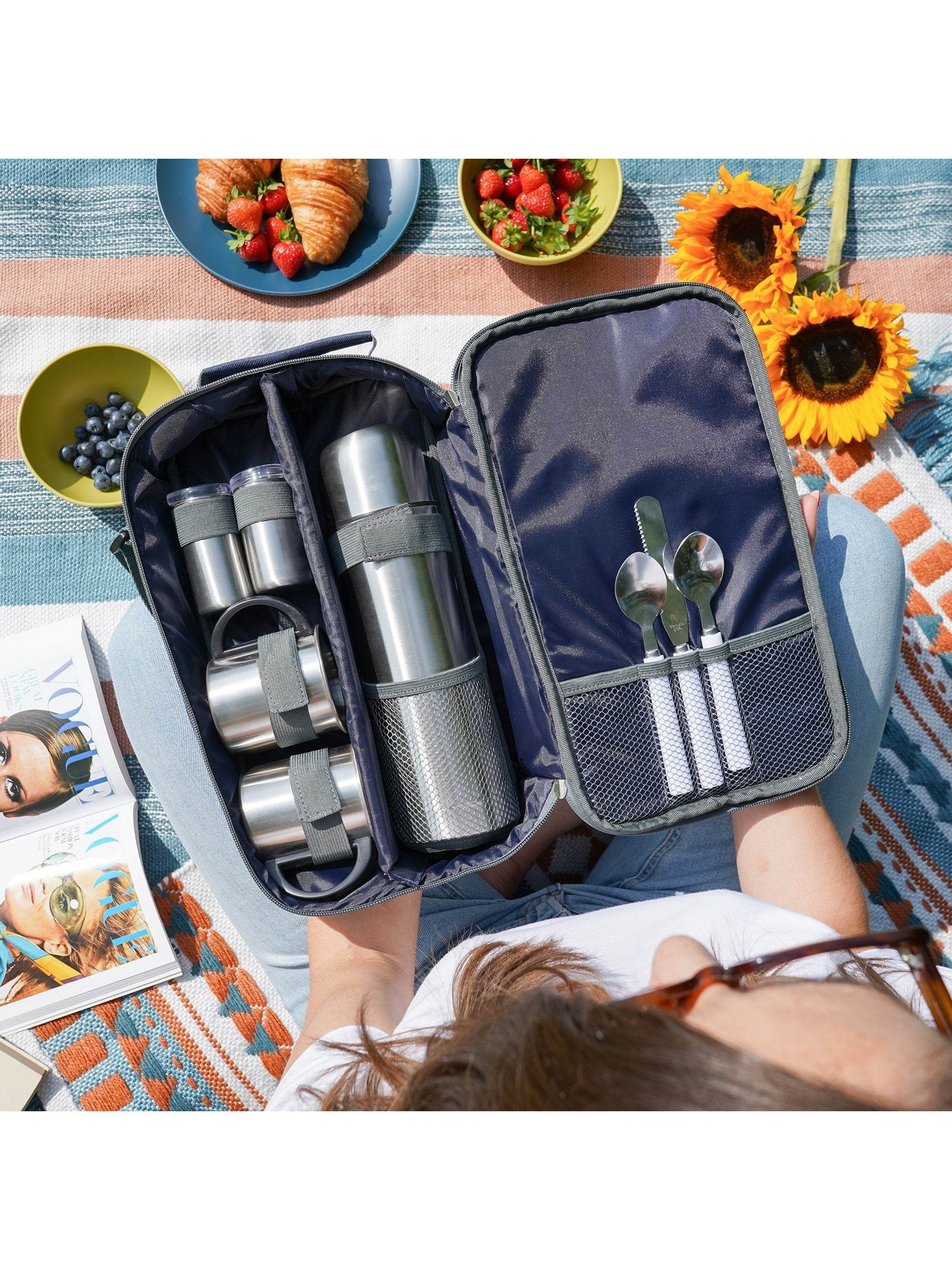 Widdop Blue 2-Person Coffee Set with flask and mugs (British brand)