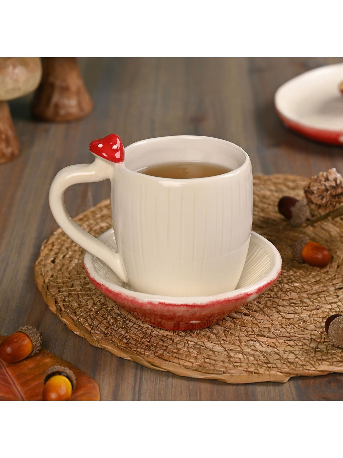 Widdop white toadstool mug and saucer set 10cm (British brand)