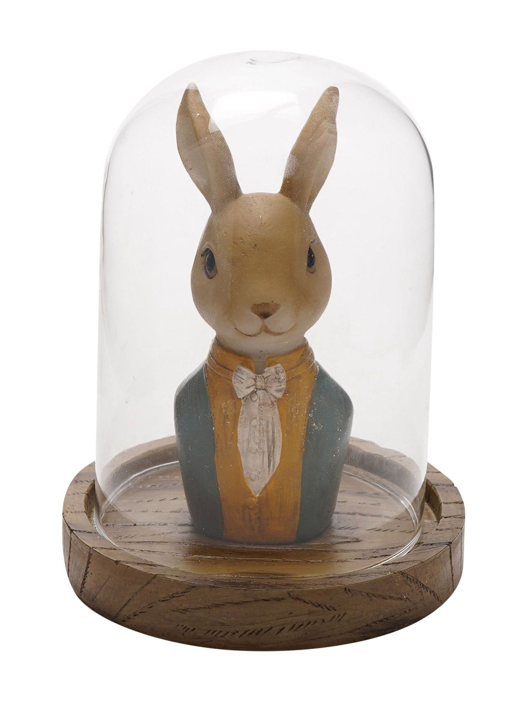 Brown suited bunny glass dome figurine 14cm height (British brand)