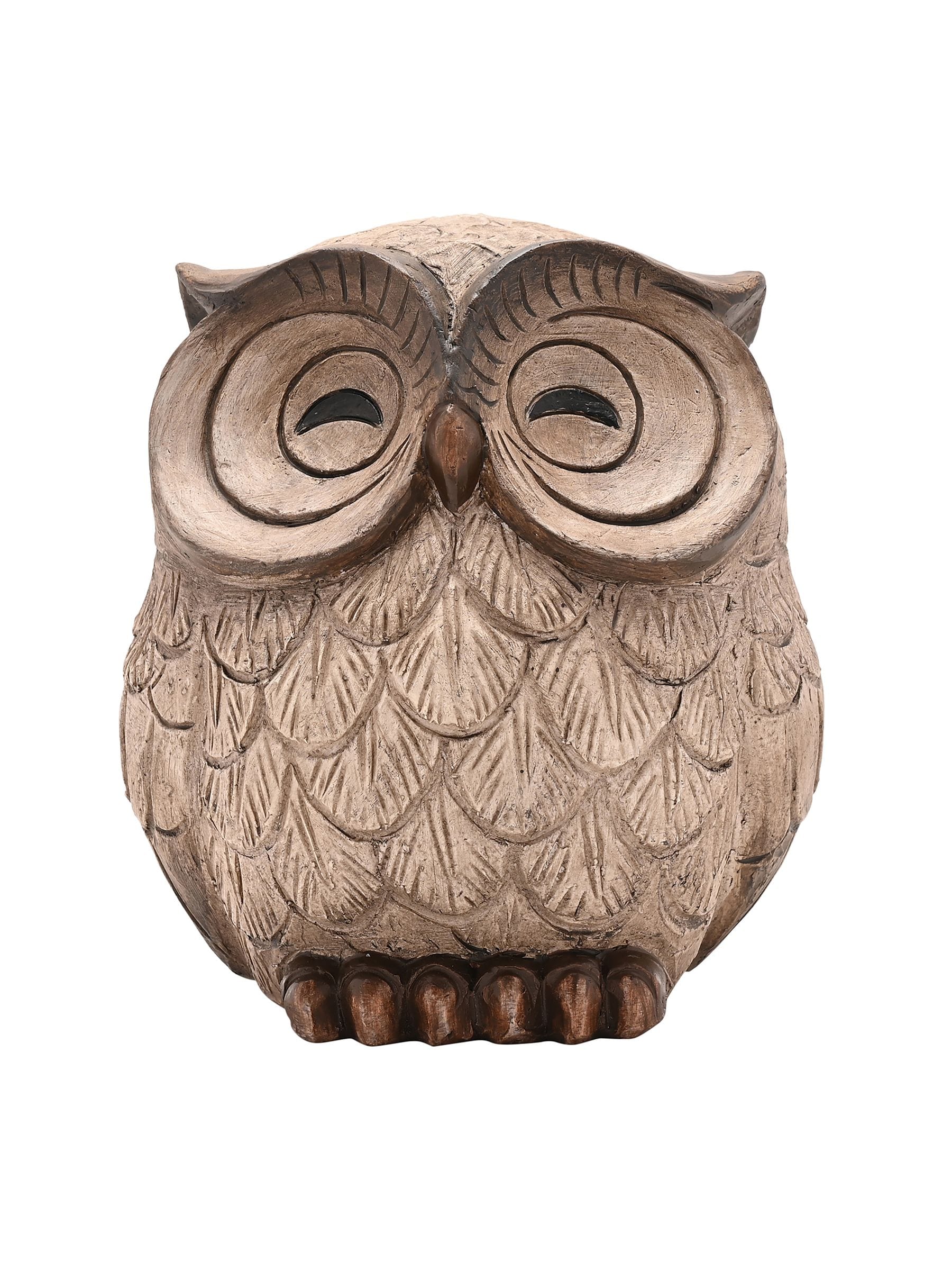 Widdop brown wood effect resin owl sleeping ornament 22x18x13cm (British brand)