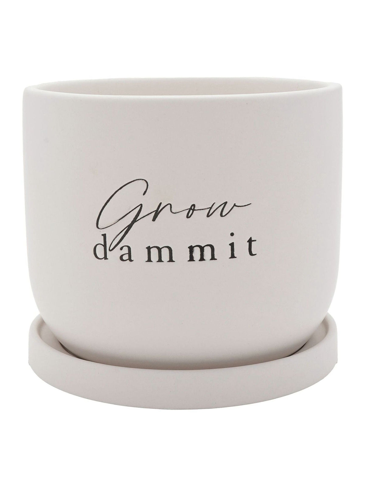 Widdop white ceramic plant pot with Grow Damn It inscription 14x16x16cm (British brand)
