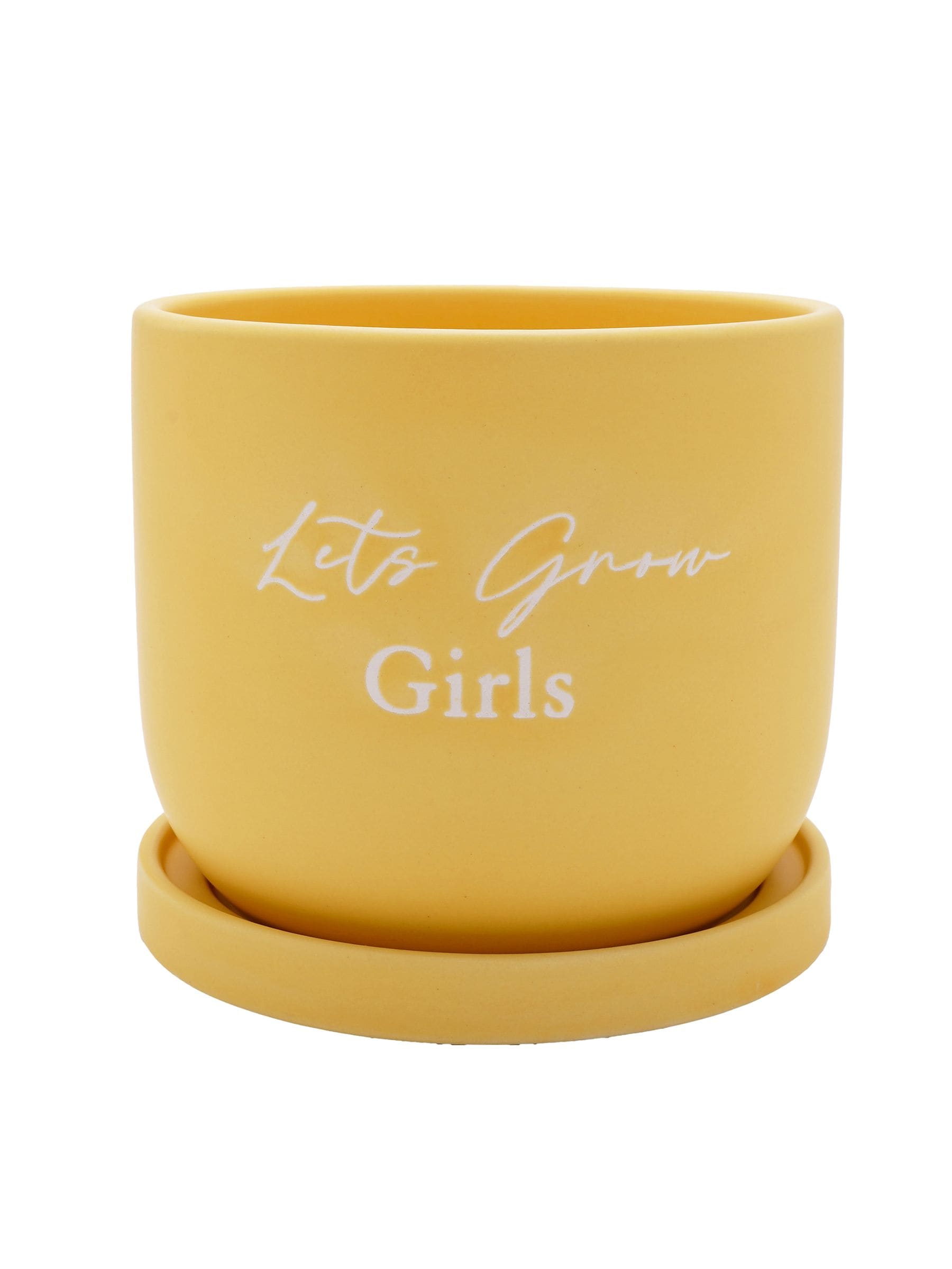 Widdop yellow ceramic plant pot Let's Grow Girls 14cm (British brand)