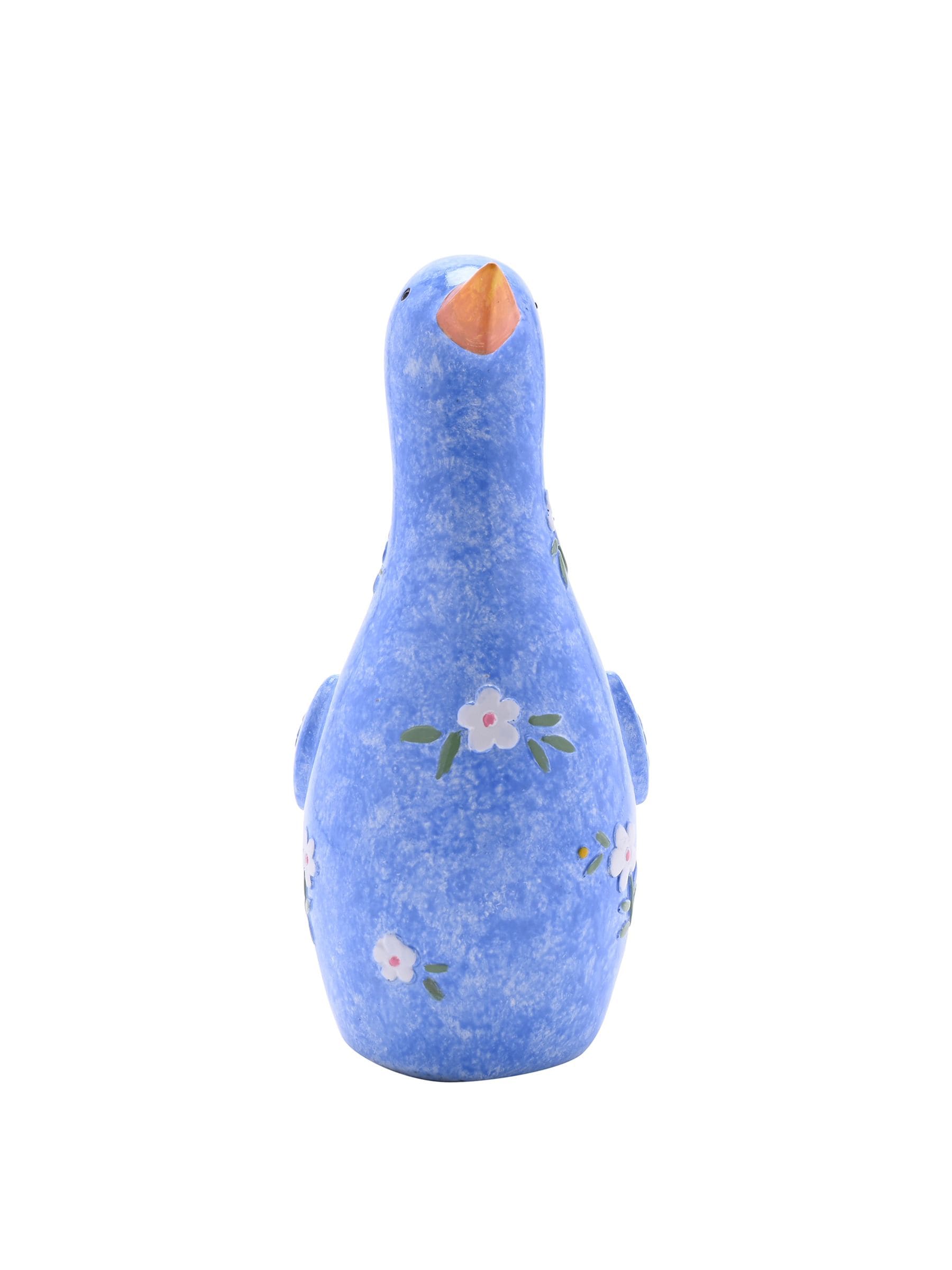Widdop blue floral print duck resin figurine 17cm (British brand)