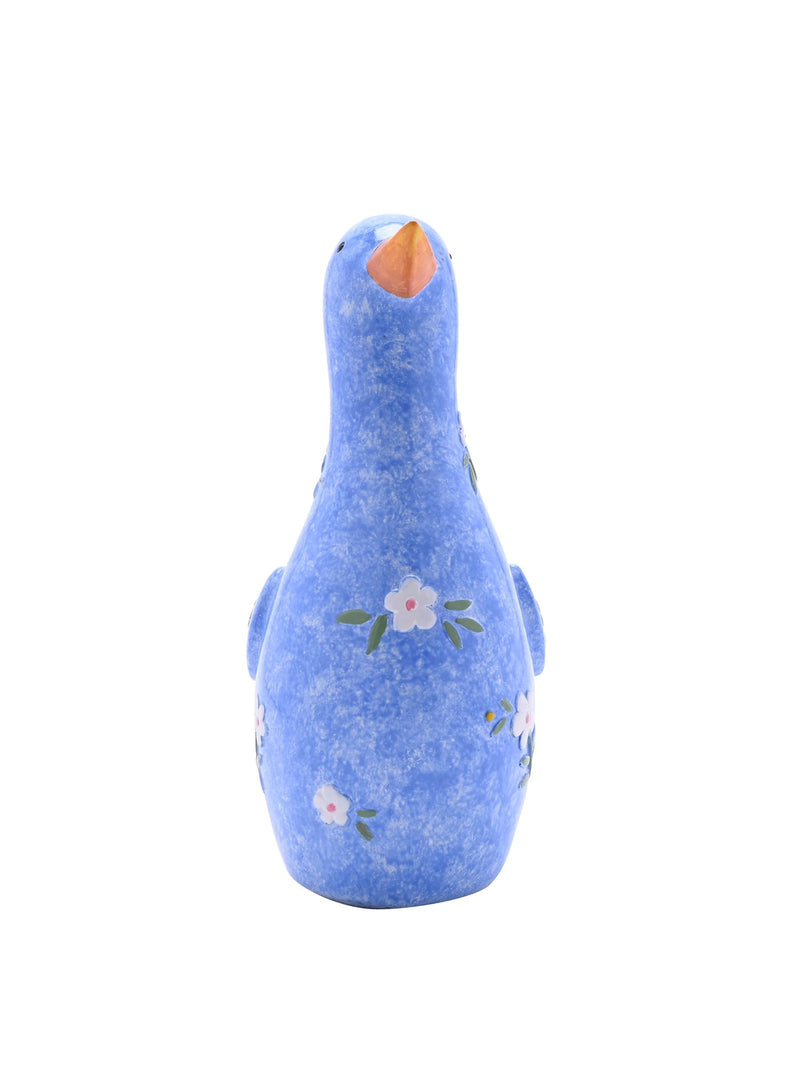 Widdop blue floral print duck resin figurine 17cm (British brand)