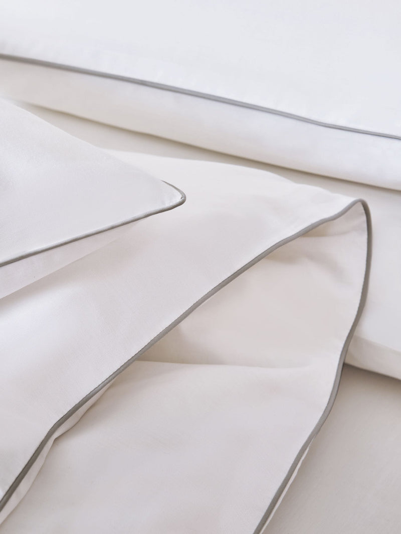 White Cotton Rich Piped Duvet Cover and Pillowcase Set