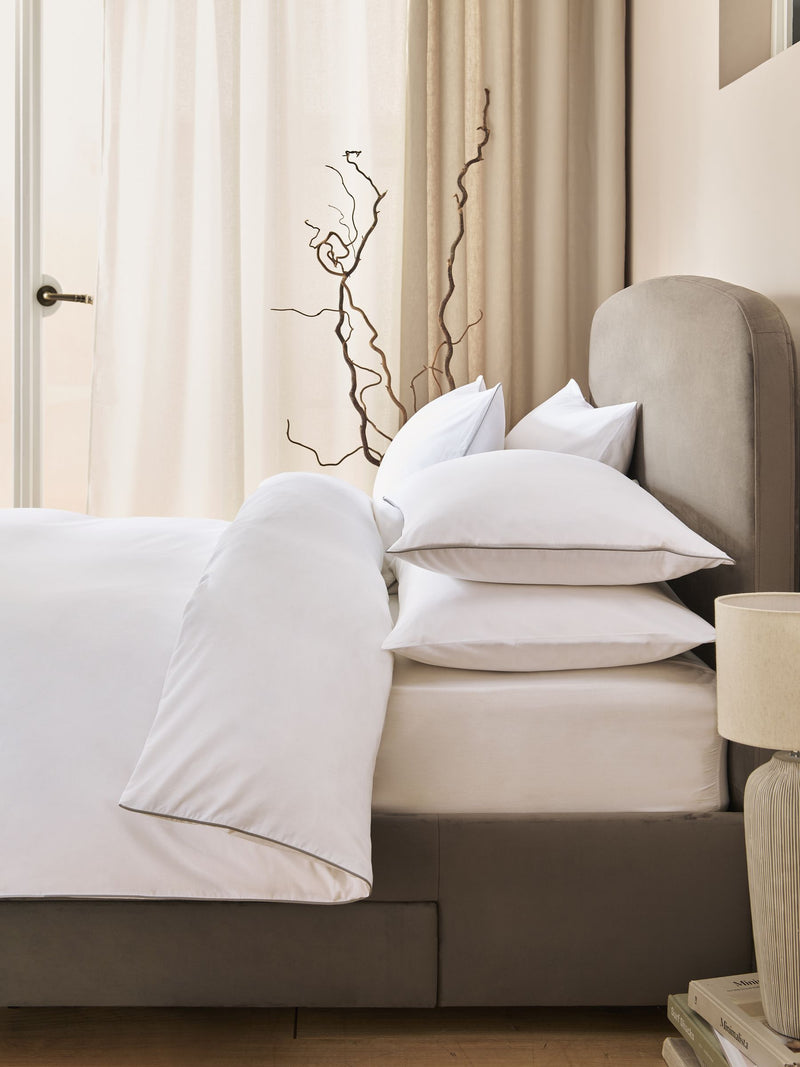 White Cotton Rich Piped Duvet Cover and Pillowcase Set