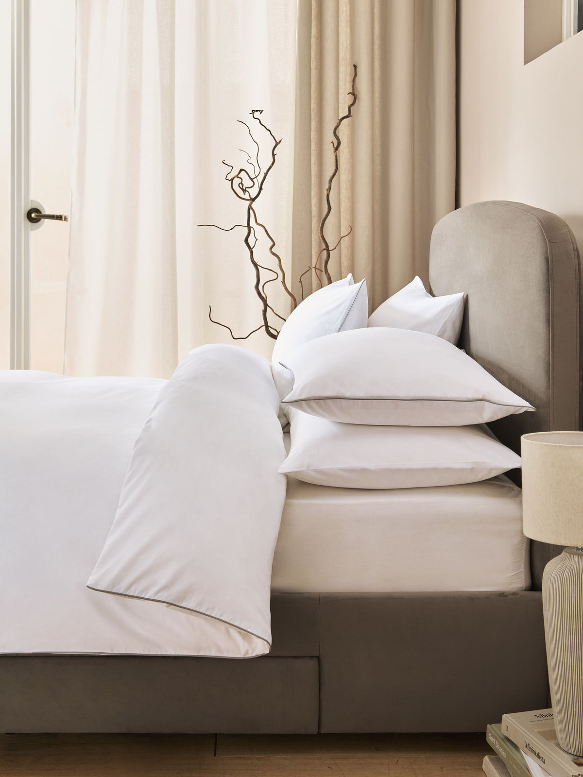 White Cotton Rich Piped Duvet Cover and Pillowcase Set