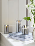 Charcoal grey glass LED candles set of 3, varying heights (British brand)