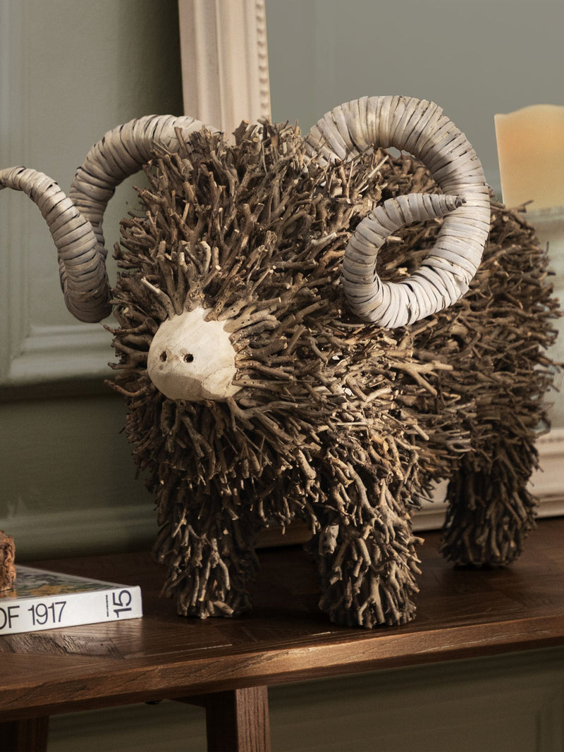 Voyage Maison Brown Betty Hand Crafted Ram Wooden Sculpture