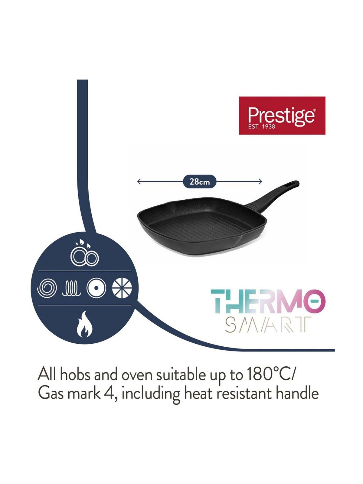 Prestige Black Thermosmart 28cm Induction Square Grillpan