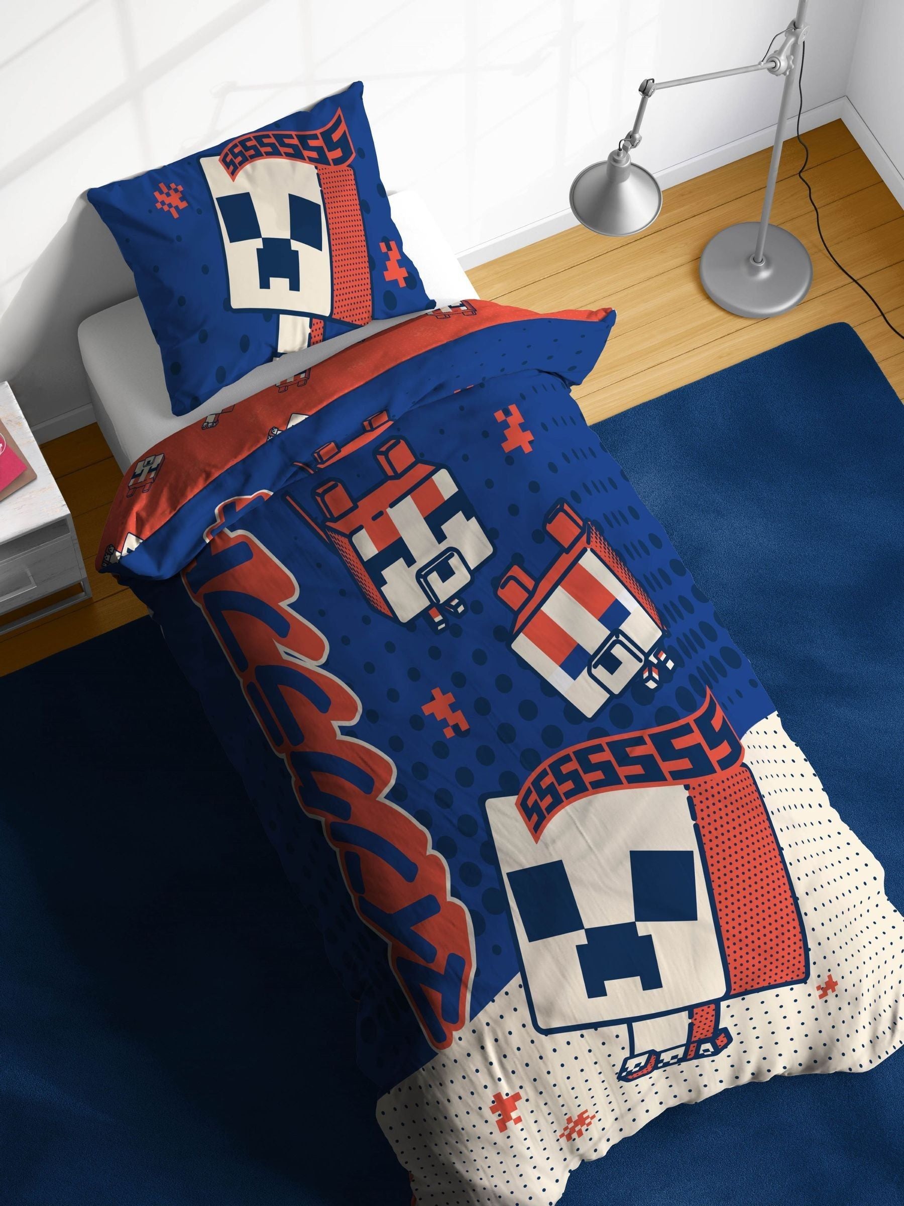 Jay Franco Blue Minecraft Oishi Market Single Duvet Cover Set, UK version