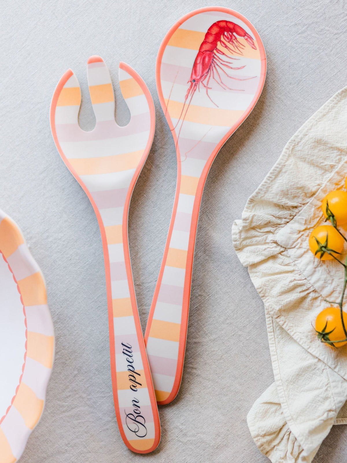 Yvonne Ellen Pink Picnic Salad Servers & Melamine Serving Bowl