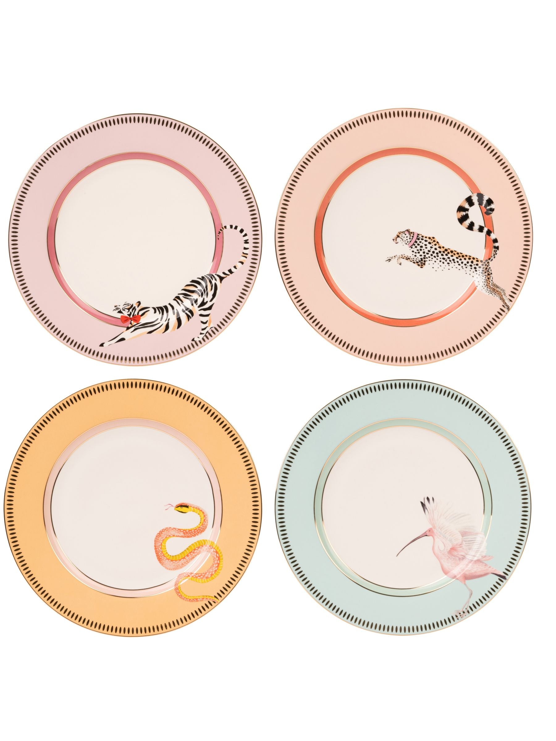 Yvonne Ellen Set of 4 White Animal Dinner Plates