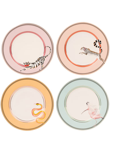 Yvonne Ellen Set of 4 White Animal Dinner Plates