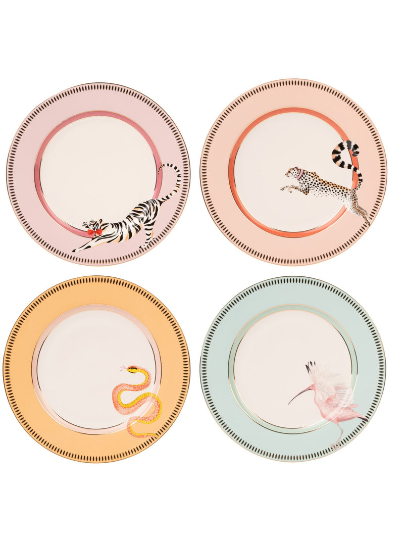 Yvonne Ellen Set of 4 White Animal Dinner Plates